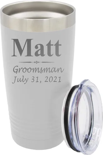 Vista 30 de Vaso de padrinos de boda grabado personalizado, taza de acero inoxidable aislada personalizada para padrino de boda, despedida de soltero, boda