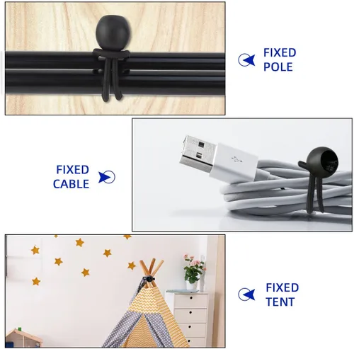 Vista 5 de Paquete de 20 cuerdas elásticas negras con bola, cuerdas elásticas de lona elástica de 4 pulgadas, correas de amarre para camping, toldo, refugio