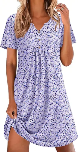 Vista 11 de Ekouaer Camisones para mujer de algodón Vestidos de noche Plisados Camisones Henley Cuello en V Camisas de dormir de manga corta Ropa de dormir