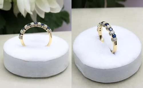 Vista 4 de Anillo de boda apilable de oro de 14 quilates con zafiro azul y diamante blanco, Piedra Oro, Zafiro