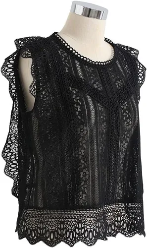 Vista 6 de CHICWISH Top corto sin mangas con cuello redondo y encaje completo Diva para mujer