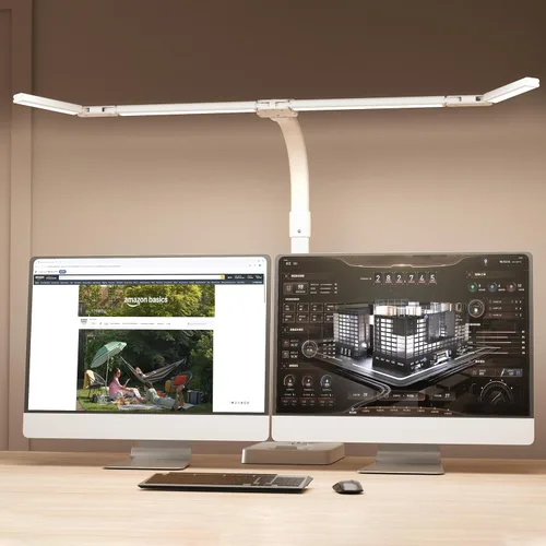Vista 7 de Lámpara LED de escritorio para oficina en casa, luz de escritorio de doble cabezal brillante de 24 W con abrazadera para el cuidado de los ojos, luz