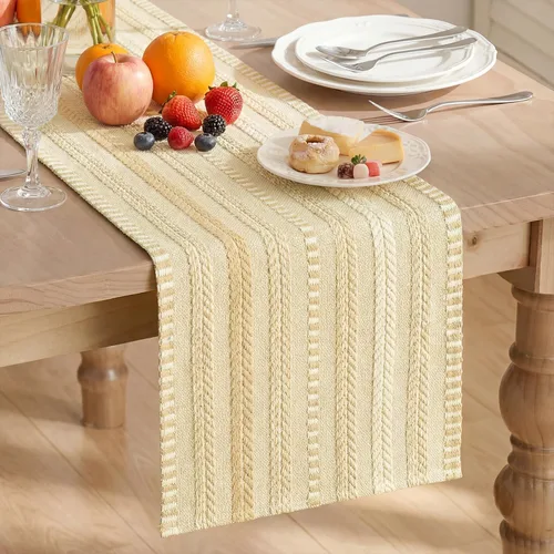Vista 18 de Artoid Mode Camino de mesa tejido estilo granja verde ejército, decoración rústica de temporada festiva para la cocina y el comedor, para decoración