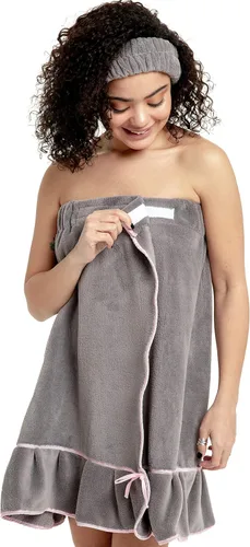 Vista 2 de Bella il Fiore Envoltura de spa - Toalla para mujer - Envoltura de bata de spa para mujer - Salida de playa - Batas de dama de honor, Gris