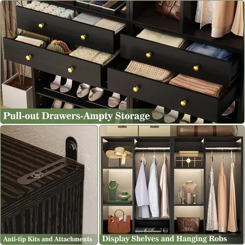 Vista 3 de Besiost Sistema de Armario Pequeño, Sistema Organizador de Armario de Madera de 28"/2.3 Pies con Cajones y Estantes, Sistemas de Armario Walk-in
