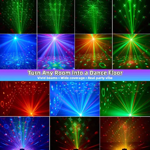 Vista 3 de Luces de fiesta de bola de discoteca 3 en 1, luz estroboscópica de DJ activada por sonido con 60 patrones, proyector LED alimentado por USB