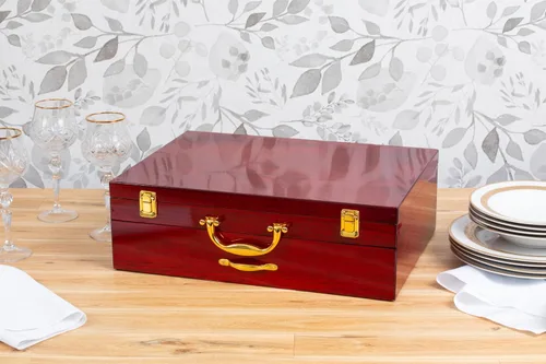 Vista 7 de Caja de almacenamiento de cubiertos con cajón, estilo madera roja, organizador de cubiertos