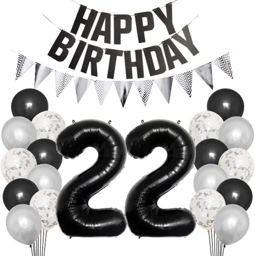 Vista 8 de Juego de decoraciones de fiesta de cumpleaños número 15 para niñas, niños, mujeres y hombres, pancarta negra con letras de feliz cumpleaños