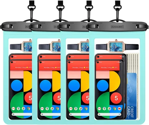 Vista 13 de Paquete de 4 fundas impermeables grandes para teléfono de 10.5" - Soporte transparente para celular bajo el agua - Bolsa seca universal a prueba