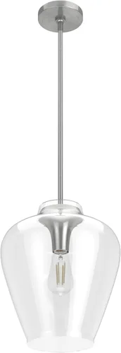 Vista 6 de Hunter - Vidria - Lámpara colgante de 1 luz de níquel cepillado, tamaño mediano, regulable, estilo formal, con forma de campana, para dormitorios