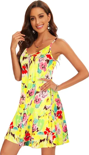 Vista 3 de AM CLOTHES Vestidos casuales de verano para mujer, salida de playa, mini vestido de verano con tirantes delgados, cuello en V y bolsillos