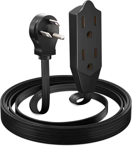 Vista 8 de Maximm Cable de extensión de enchufe plano de 1 pie / cable, salida múltiple - Cable de extensión de enchufe en ángulo de 3 clavijas - Negro