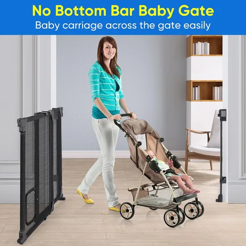 Vista 3 de Puerta mejorada de 28-43 pulgadas sin barra inferior para bebé/perro para uso en casa, escaleras, puertas Heavy-duty Hardware Mount Dog Gate with