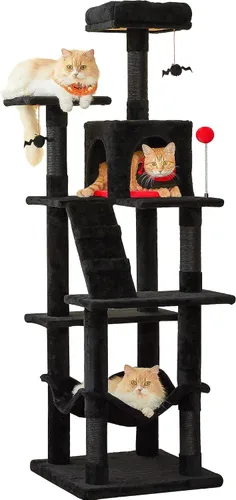 Vista 26 de MWPO - Árbol para gatos, multiestructura para gatos grandes con postes rascadores de sisal, plataforma acolchada, hamaca y condominio, torre Beige