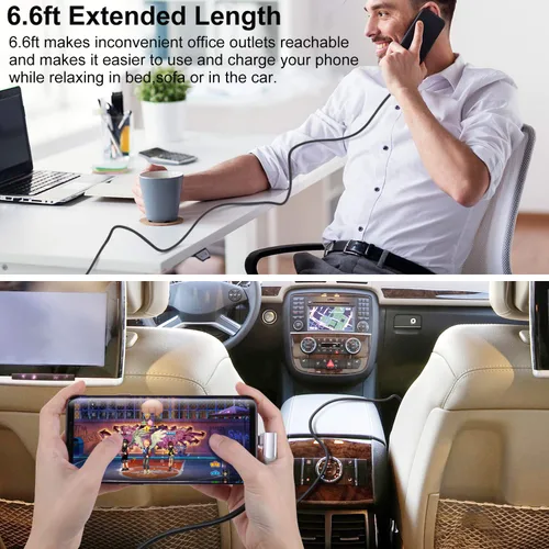 Vista 4 de Pofesun - Cable USB C [3 unidades, 6.6 pies] 3.1A tipo C cargador de carga rápida en ángulo recto, cable de carga USB C trenzado compatible