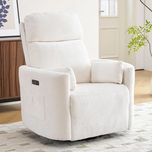 Vista 17 de Sillón reclinable eléctrico de gran tamaño con masaje y calor, sillón reclinable giratorio con reposacabezas ajustable, silla reclinable planeadora