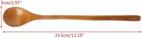 Vista 4 de Cuchara de madera, cuchara grande de mango largo, cuchara de sopa, arroz, postre, utensilios de cocina, cubiertos para niños, cuchara de té