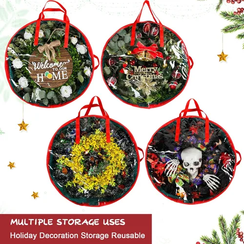 Vista 6 de Coume 4 bolsas de almacenamiento de coronas de Navidad, contenedor para coronas con ventana transparente para decoraciones de Navidad, bolsas