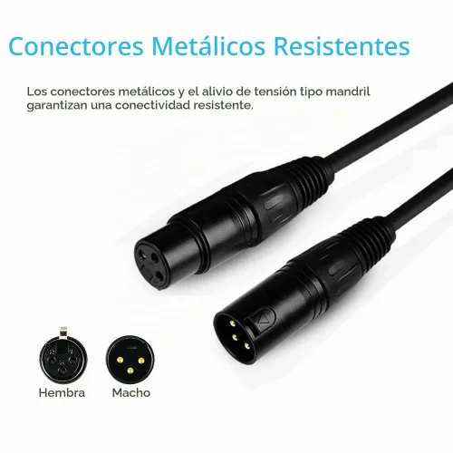 Vista 3 de Cable DMX flexible de 50 pies, cable DMX de 3 pines chapado en oro XLR macho a hembra, lo mejor para iluminación de escenario de DJ, luces de cabeza
