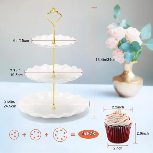 Vista 3 de Coitak Soportes de plástico para cupcakes, soporte para cupcakes de 3 niveles, bandeja de torre de postre para fiesta de té, cumpleaños y boda