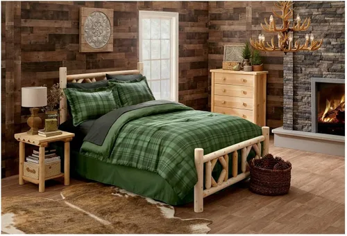 Vista 7 de CASTLECREEK Marco de cama de tronco de cedro de diamante, marco de cama King de madera natural rústica con cabecero