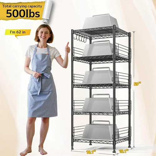 Vista 3 de Unidad de estantería de metal de 5 niveles, estantes de almacenamiento con enlazador de estante, estantes de despensa ajustables, estantería