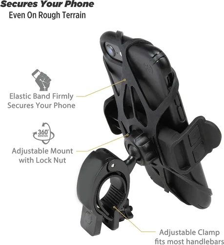 Vista 3 de Scosche HDM3SM-RP Soporte para manillar de bicicleta con soporte universal para teléfono, bandas de seguridad elásticas y abrazadera ajustable