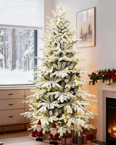 Vista 23 de Árbol de Navidad Artificial Prelit Flocado, Árbol de Navidad Artificial Pequeño con Luces LED, Árbol de Navidad LED Escarchado con Nieve