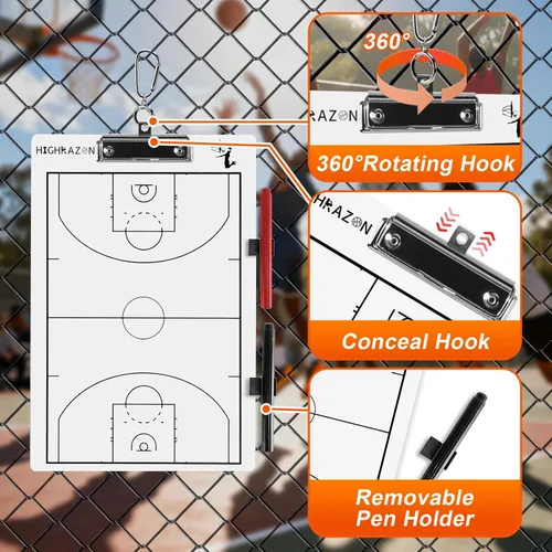 Vista 5 de Portapapeles de entrenadores de baloncesto, portapapeles blancos de doble cara de borrado en seco, pizarra blanca de baloncesto para entrenadores