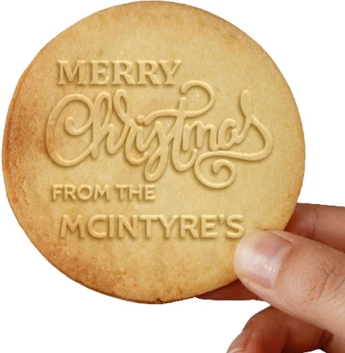 Vista 10 de Cortadores de galletas de Navidad personalizados 2023 con sello de galletas de Feliz Navidad para hornear, cortadores de galletas de azúcar