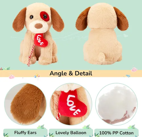 Vista 3 de Glow Guards Peluche de perro Labrador de San Valentín, peluche de perro labrador de 10 pulgadas con corazón rojo, peluche suave para cachorros