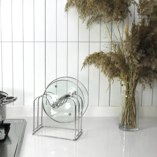Vista 5 de LENITH Soporte para tabla de cortar de alambre de acero inoxidable, organizador de tabla de cortar para cocina con 2 seccionales