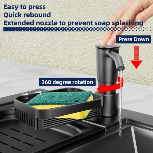 Vista 4 de KNEELISA Dispensador de Jabón con Bomba para Fregadero de Cocina con Soporte para Esponja, Plástico ABS en Mostrador Dispensador de Jabón con Kit
