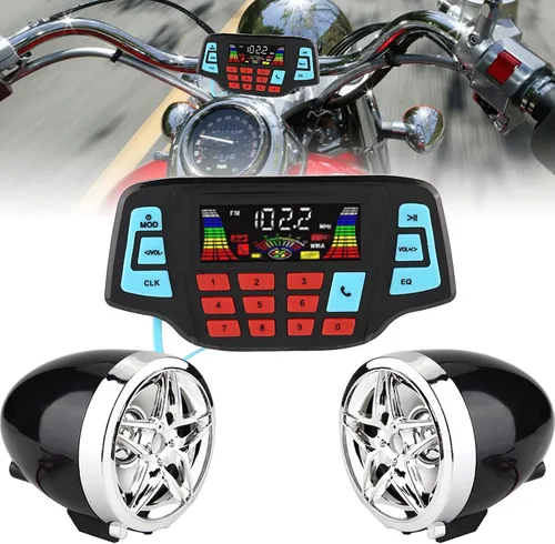 Vista 2 de AMONIDA Altavoces estéreo para motocicleta, reproductor de MP3 de motocicleta, sistema de altavoces estéreo de audio USB, portador de tarjeta