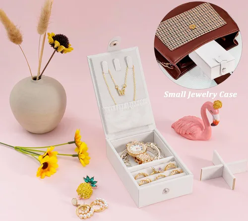 Vista 6 de Vickey Joyero organizador para mujeres y niñas, 2 en 1, cajas de joyería y organizadores, caja organizadora de joyas grande para anillos, pulseras