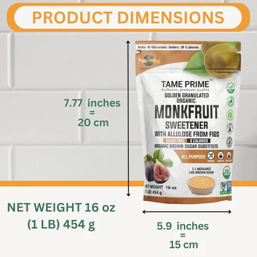 Vista 5 de Edulcorante orgánico de fruta de monje marrón con alulosa de higos, 1 libra (16.01 oz), 1:1 dulce como azúcar morena, fruta de monje orgánica sin