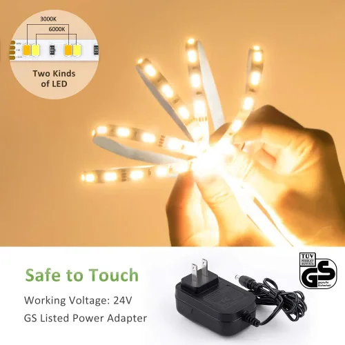 Vista 5 de NOVOSTELLA Kit de tira de luces LED blancas sintonizables de 20 pies, regulable, 3000K-6500K, 24V, cinta de luces LED con control remoto, cuerda