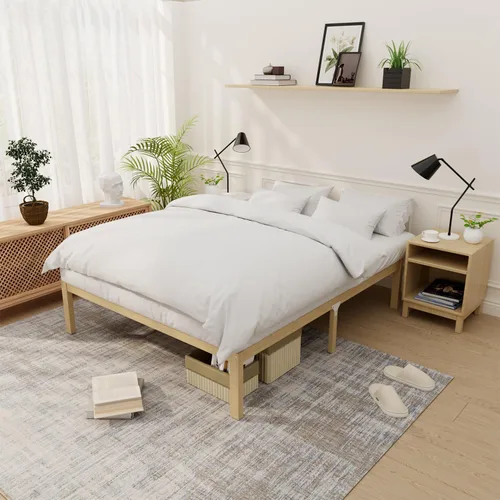 Vista 18 de Base de cama de bambú de tamaño individual con plataforma de madera, estructura sólida y estable con listones antideslizantes, cama alta,