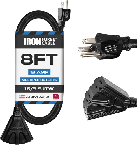 Vista 10 de Iron Forge Cable Cable de extensión negro de 6 pies con 3 tomas de corriente, SJTW de 16/3, cable de extensión de 6 pies, 3 clavijas, resistente a