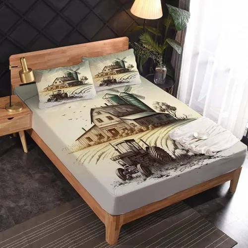 Vista 2 de Juego de sábanas de tractor tamaño King, sábanas de microfibra suave y bolsillo profundo, sábanas y fundas de almohada estampadas sin arrugas, 4