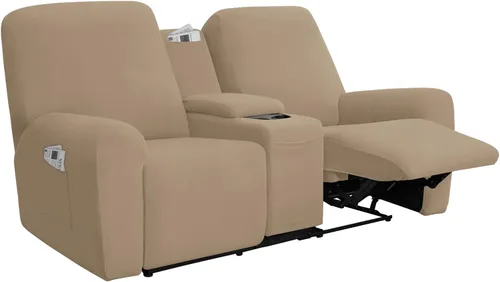Vista 12 de Easy-Going - Funda elástica para sofá reclinable biplaza con consola central, cubierta suave de vellón ajustada, 2 asientos, con soporte y Negro