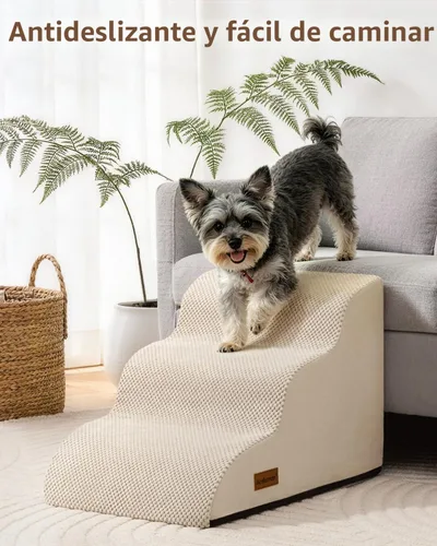 Vista 2 de Aodisman Escaleras para perros pequeños,Rampa para perros de 3 escalones Beige