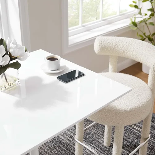 Vista 2 de Modway Lippa - Mesa de bar moderna Mid-Century de 28 pulgadas con parte superior cuadrada y base de pedestal en color blanco