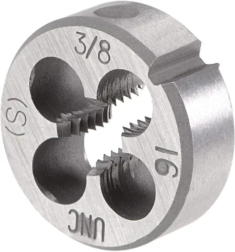 Vista 4 de uxcell 3/8"-16 UNC Juego de dados y grifo, HSS Macho de rosca de máquina con troquel de rosca redondo, mano derecha