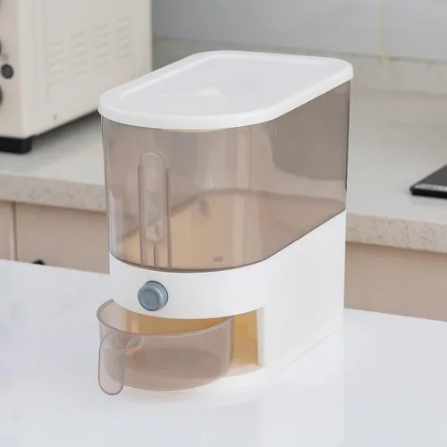Vista 4 de Gagee Dispensador de arroz de 11 libras, gran contenedor de almacenamiento de granos con tapa, cilindro de medición a prueba de humedad, dispensador