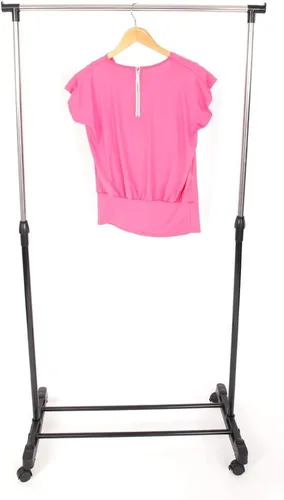 Vista 2 de Perchero de ropa con ruedas y estantes inferiores, negro y plateado (B)