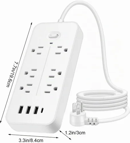 Vista 3 de Protector contra sobretensiones Regleta de enchufe múltiple 6 enchufes