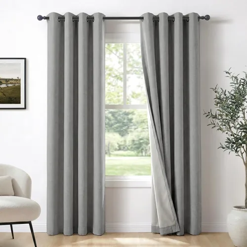 Vista 24 de Cortinas opacas de lino para dormitorio de 45 pulgadas de largo, cortinas beige con ojales para sala de estar, cortinas de oscurecimiento
