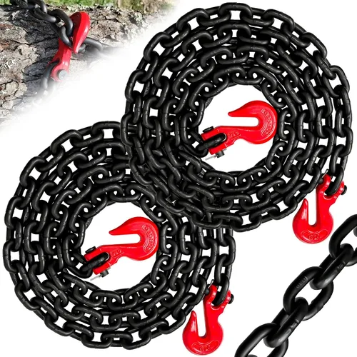 Vista 8 de Cadena de remolque de 1/4" Cadena de troncos G80 con gancho de agarre de horquilla G70 para remolque Cadenas de seguridad de transporte de 20 pies