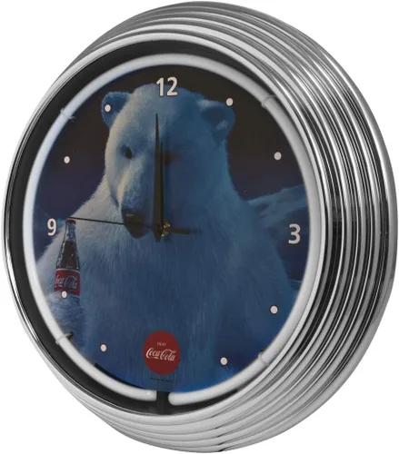 Vista 3 de Coca Cola Polar Bear Reloj de pared de neón con luz azul de 15 pulgadas